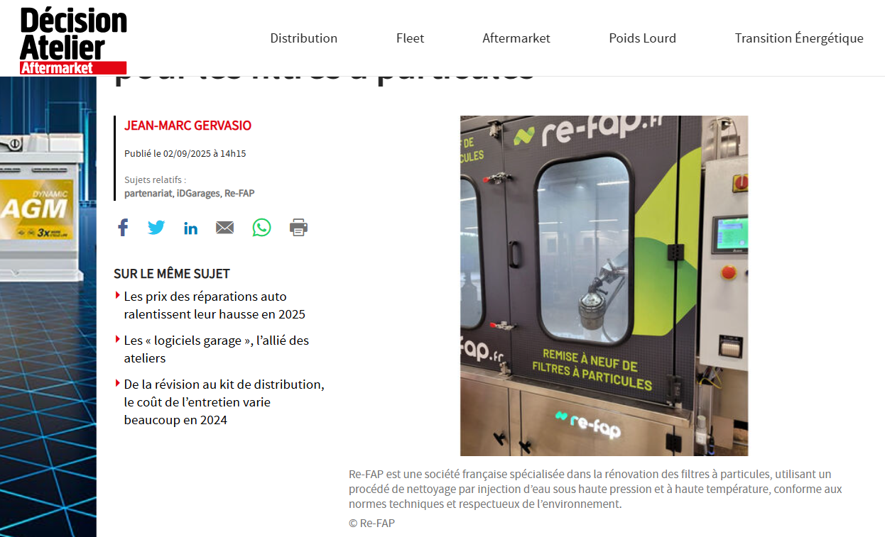 Article Décision Atelier / Auto-Infos sur le partenariat idGarages et Re-FAP